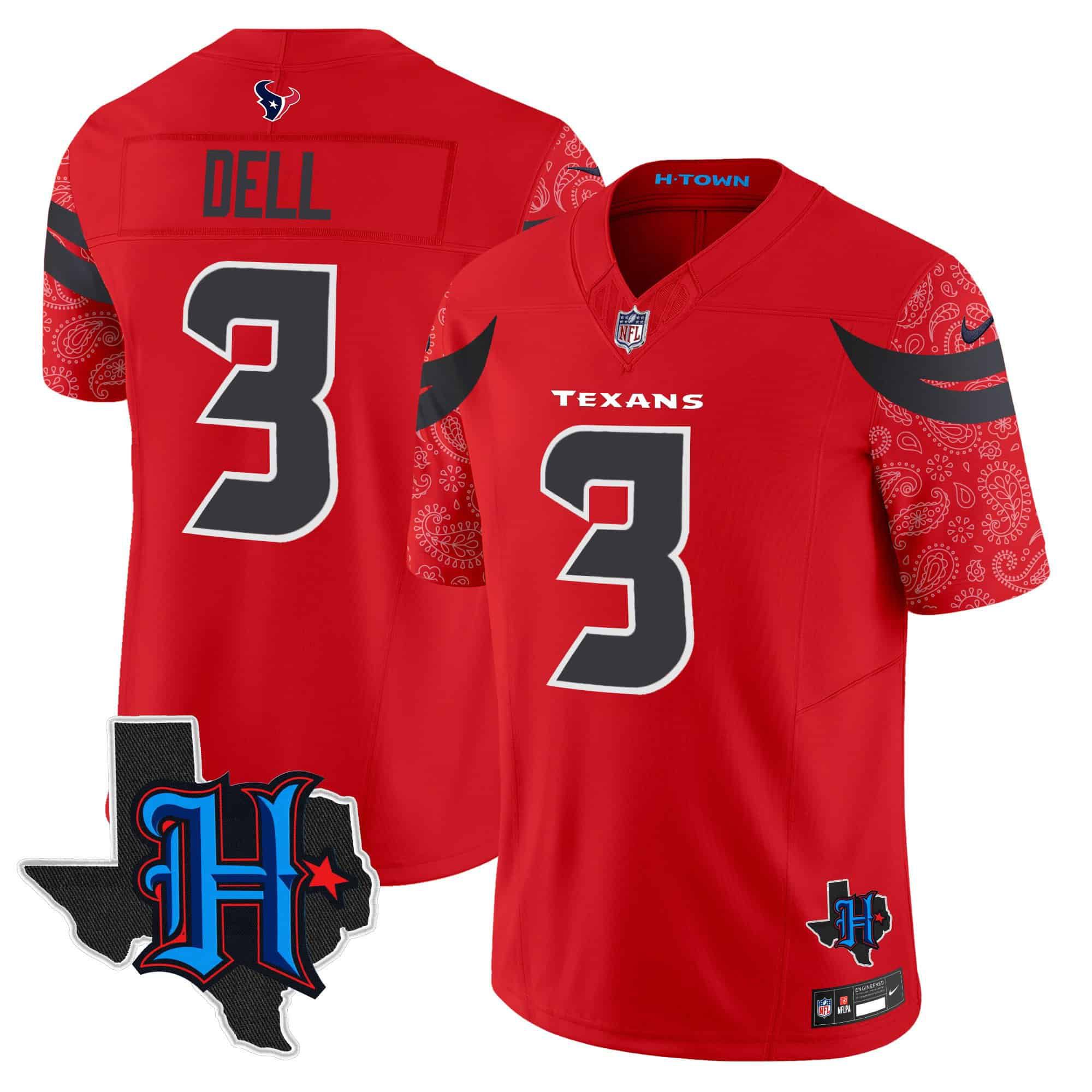 Men Houston Texans 3 Dell Red 2024 Nike Texas Patch Vapor Limited NFL Jersey